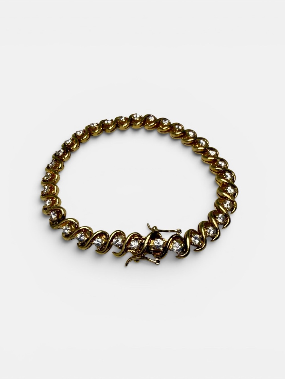 Gold Over Sterling Silver S Link Tennis Bracelet 5.6ctw Cubic Zirconia 7.5 in